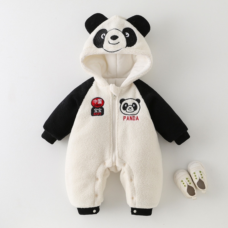 Cartoon Panda Hooded Thick Baby Romper