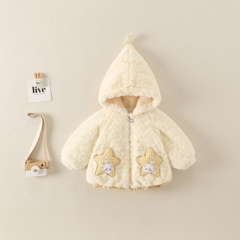 Baby Girl Cartoon Hooded Plush Jacket