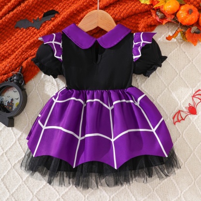 Baby Girl Halloween Ghost Bat Print Tulle Dress