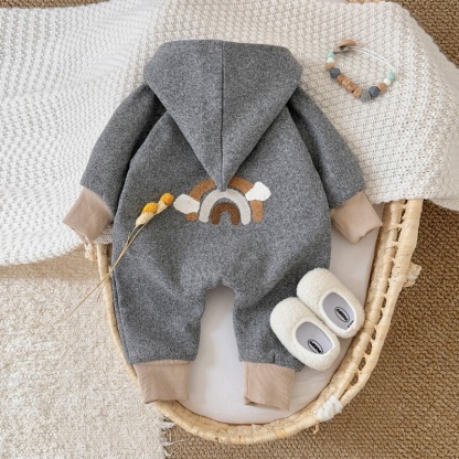 Rainbow Embroidered Warm Baby Romper Outfit
