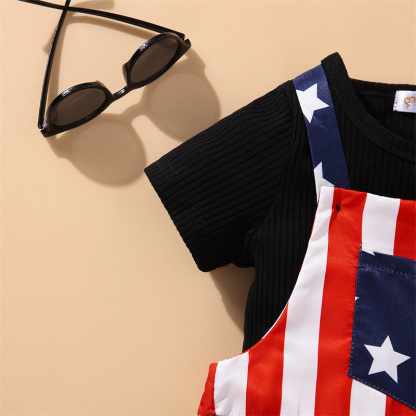 Baby Boys Independence Day Stars and Stripes T-shirt+Suspenders 2pcs Set