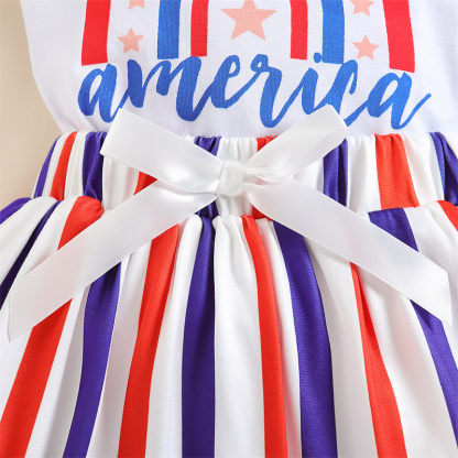 Baby Girl Independence Day Rainbow Stripes Sleeveless Bodysuit+Skirt+ Hairband 3pcs set