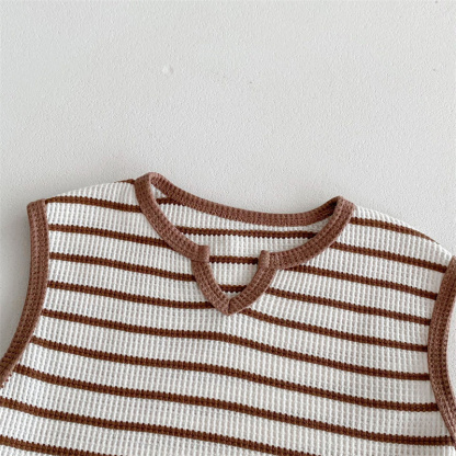 2pcs Baby Boy/Girl Stripe Clash Vintage Sleeveless T-Shirt with Pant Set