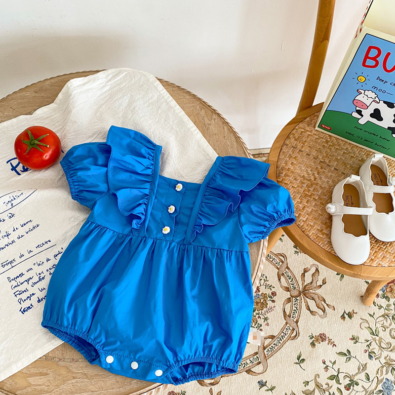Baby Girl Lace Sleeve Flower Button Bodysuit