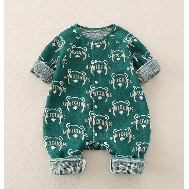 Baby Boy Bear Knit Long Sleeve Romper