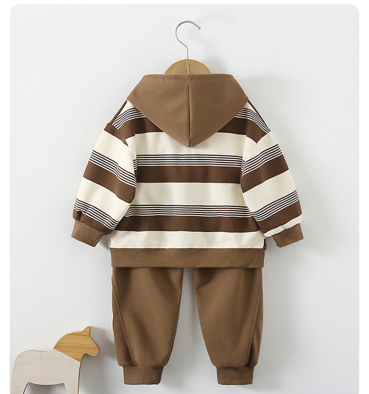 2pcs Baby Boy Cartoon Bear Striped Casual Sweatshirt Set