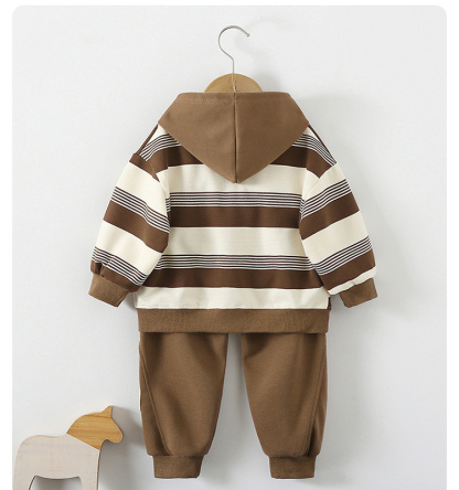 2pcs Baby Boy Cartoon Bear Striped Casual Sweatshirt Set