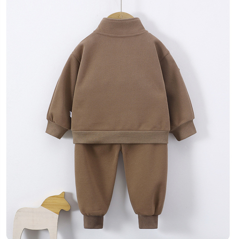 2pcs Baby Boy Digitally Printed Stand-up Collar Casual Sweatshirt Set