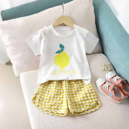 2pcs Baby Girl/Boy Cute Fruit Pattern T-shirt with Pant Set
