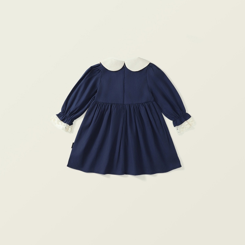Baby Girl Babydoll Collar Bunny Embroidery Long Sleeve Dresses