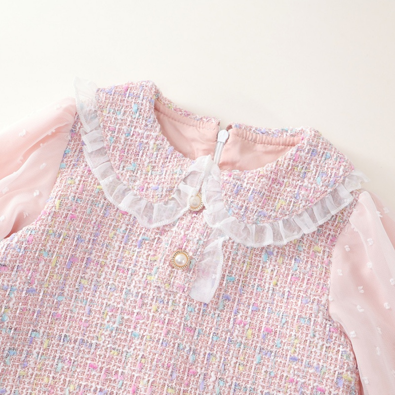 Baby Girl Fake Two Lace Mesh Sleeves Long Sleeve Dress