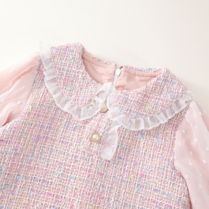 Baby Girl Fake Two Lace Mesh Sleeves Long Sleeve Dress