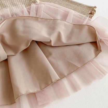 Baby Girl Colour Threaded Wooden Earring Patchwork Long Sleeve Dress