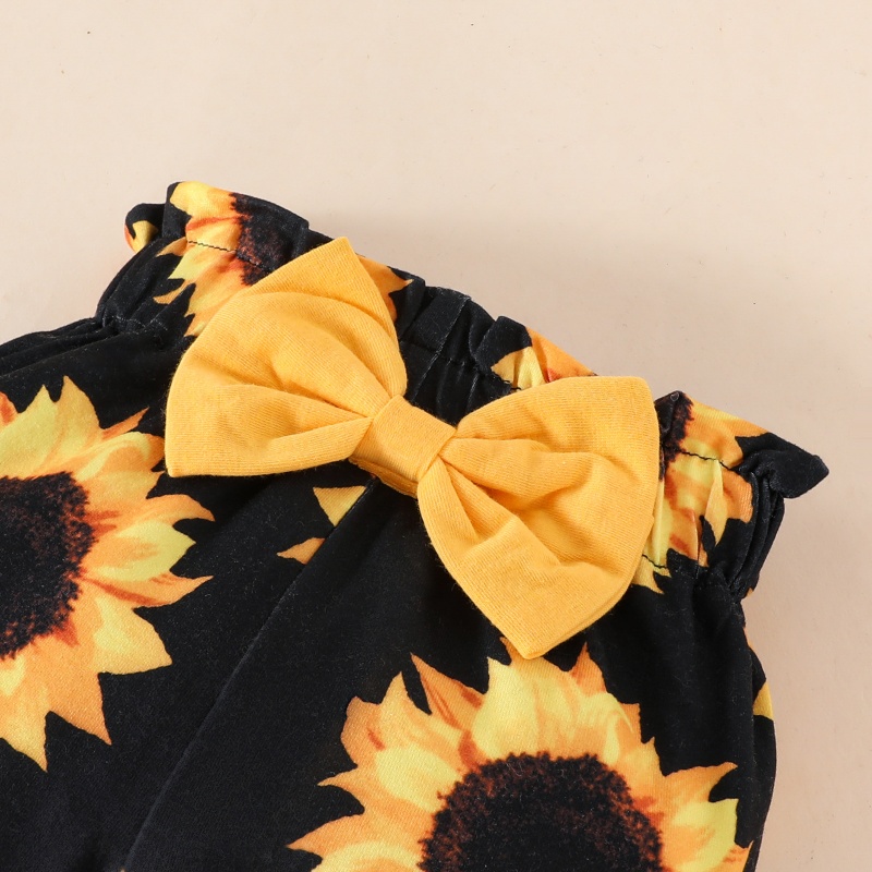 2pcs Baby Girl Alphabet Sunflowers Long Sleeve Set With Hairband