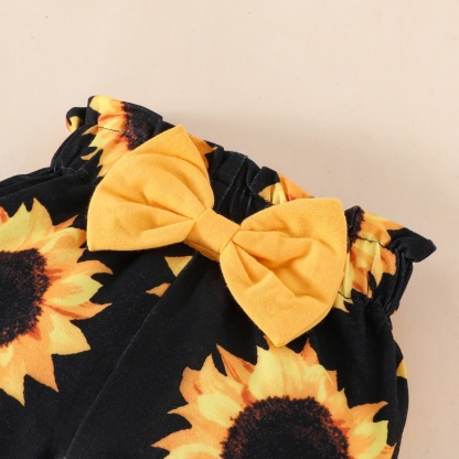 2pcs Baby Girl Alphabet Sunflowers Long Sleeve Set With Hairband