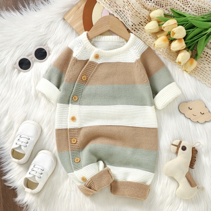 Baby Girl/Boy Knit Stripes Long Sleeve Romper