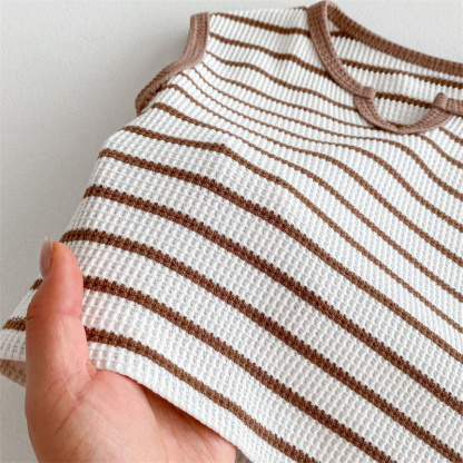 2pcs Baby Boy/Girl Stripe Clash Vintage Sleeveless T-Shirt with Pant Set