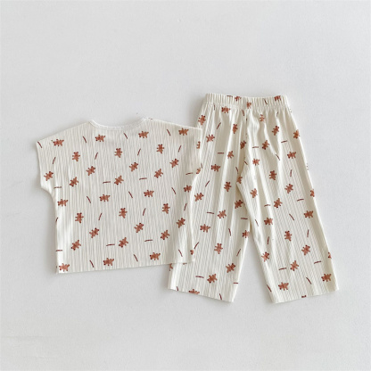 2pcs Baby Boy/Girl Cute Bear Ruffle Sleeveless T-Shirt with Pant Set