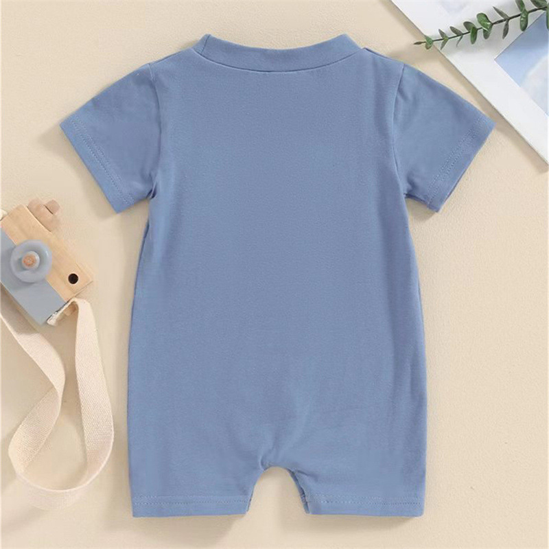 Baby Boys Embroidered Independence Day Alphabet USA Short Sleeve Rromper