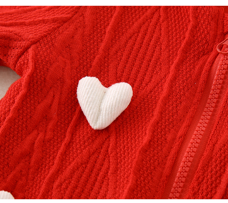 Baby Girl Red Heart Pattern Zip With Hat Romper
