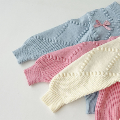 2pcs Baby Girl Bow Knit Sweater Set