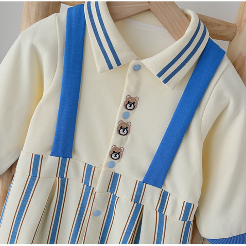 Baby Boy Cute Casual Striped Fake Back Romper