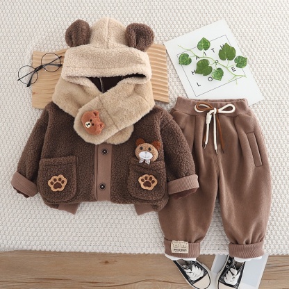 2pcs Baby Boy/Girl Bear Thickened Hooded with Scarf Set