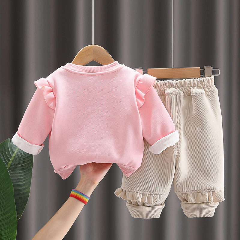 2pcs Baby Girl Thickened Rainbow Patterns Sweatshirt Set