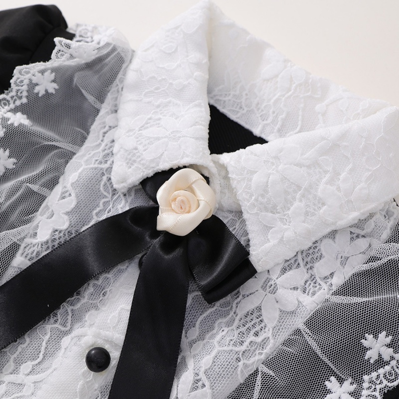 Baby Girl Black Hepburn Style Lace Bow Long Sleeve Dress
