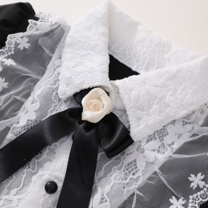 Baby Girl Black Hepburn Style Lace Bow Long Sleeve Dress