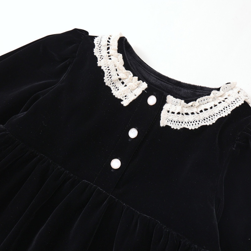 Baby Girl Velvet Padded Lace Lace Princess Dress Long Sleeve Dresses
