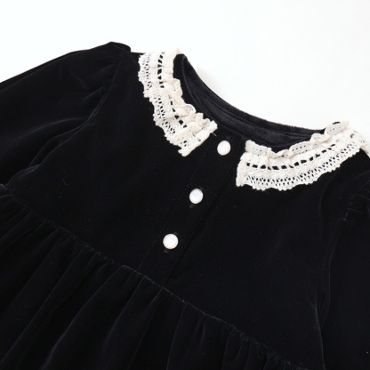 Baby Girl Velvet Padded Lace Lace Princess Dress Long Sleeve Dresses