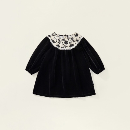 Baby GirlVelvet Lace Bubble Sleeve Long Sleeve Dress