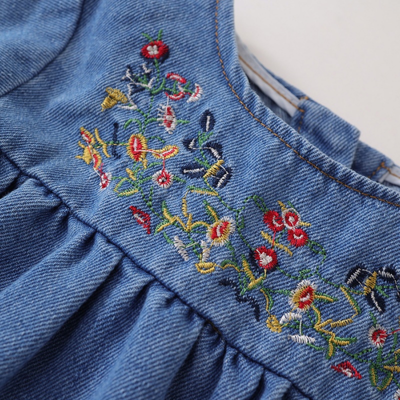 Baby Girl Ethnic Embroidered Denim Skirt Long Sleeve Dresses