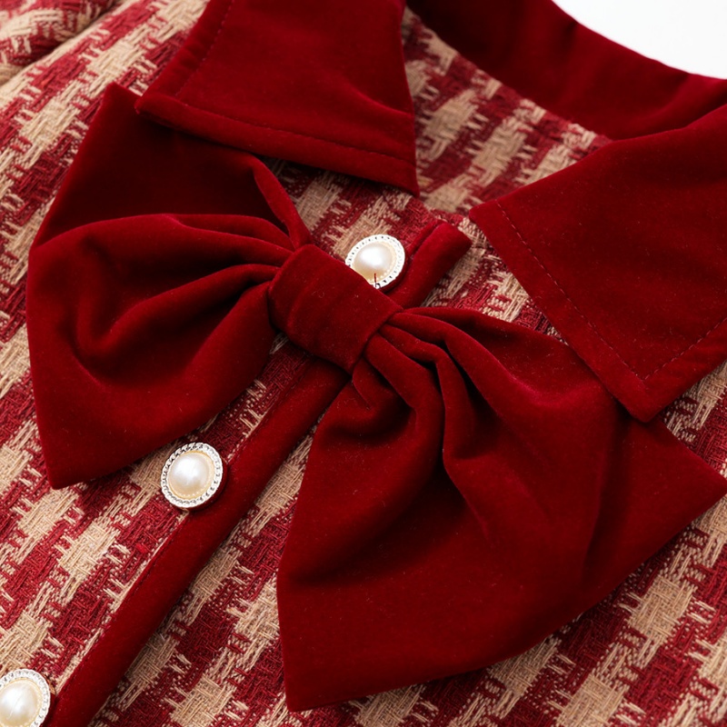 Baby Girl Sandwich Cotton Thickened Plaid Bow Set