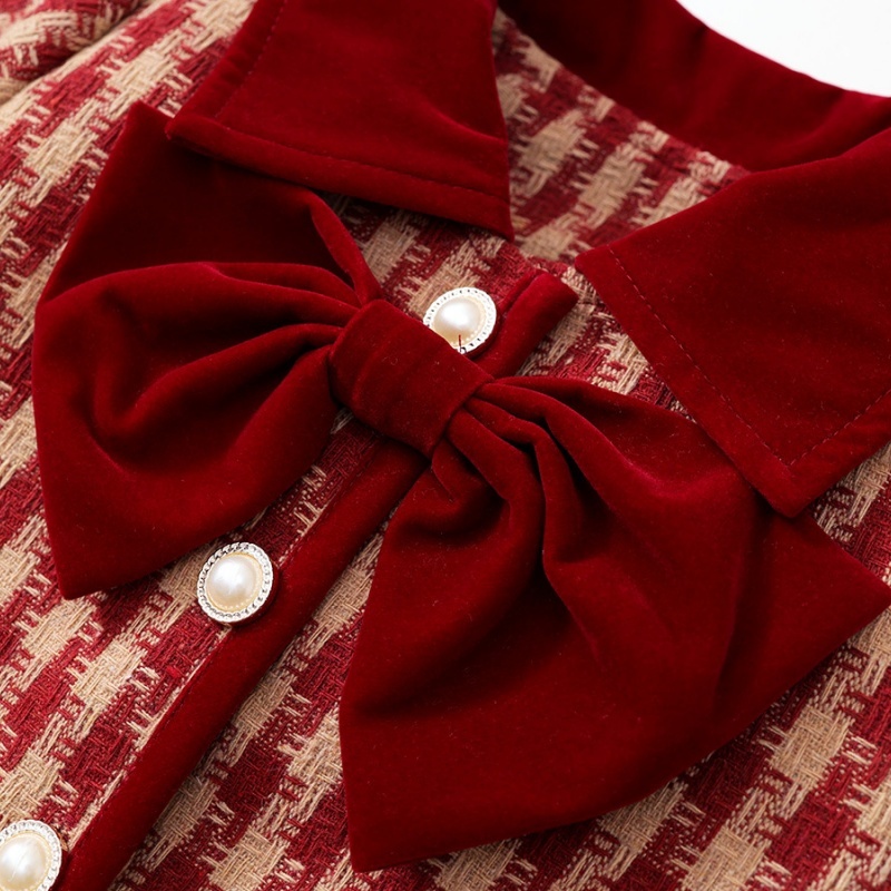 Baby Girl Sandwich Cotton Thickened Plaid Bow Set