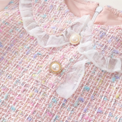 Baby Girl Fake Two Lace Mesh Sleeves Long Sleeve Dress