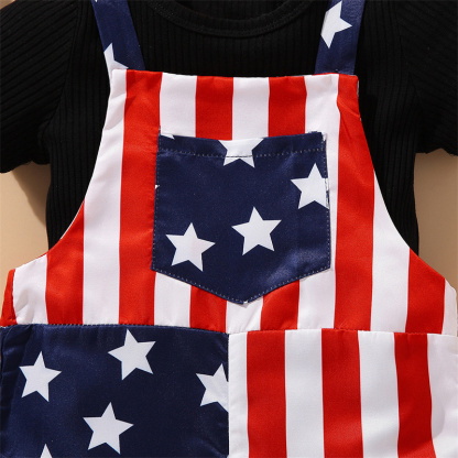 Baby Boys Independence Day Stars and Stripes T-shirt+Suspenders 2pcs Set