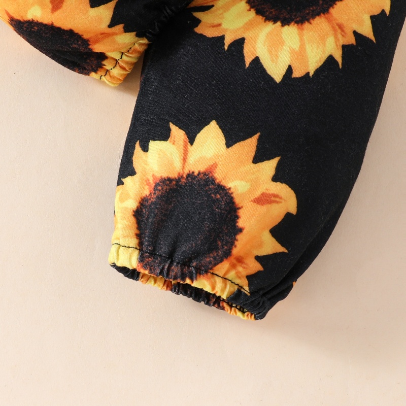 2pcs Baby Girl Alphabet Sunflowers Long Sleeve Set With Hairband