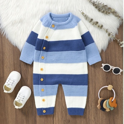 Baby Girl/Boy Knit Stripes Long Sleeve Romper
