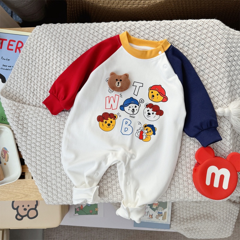 Baby Boy Cute Bear Contrast Sleeve Romper