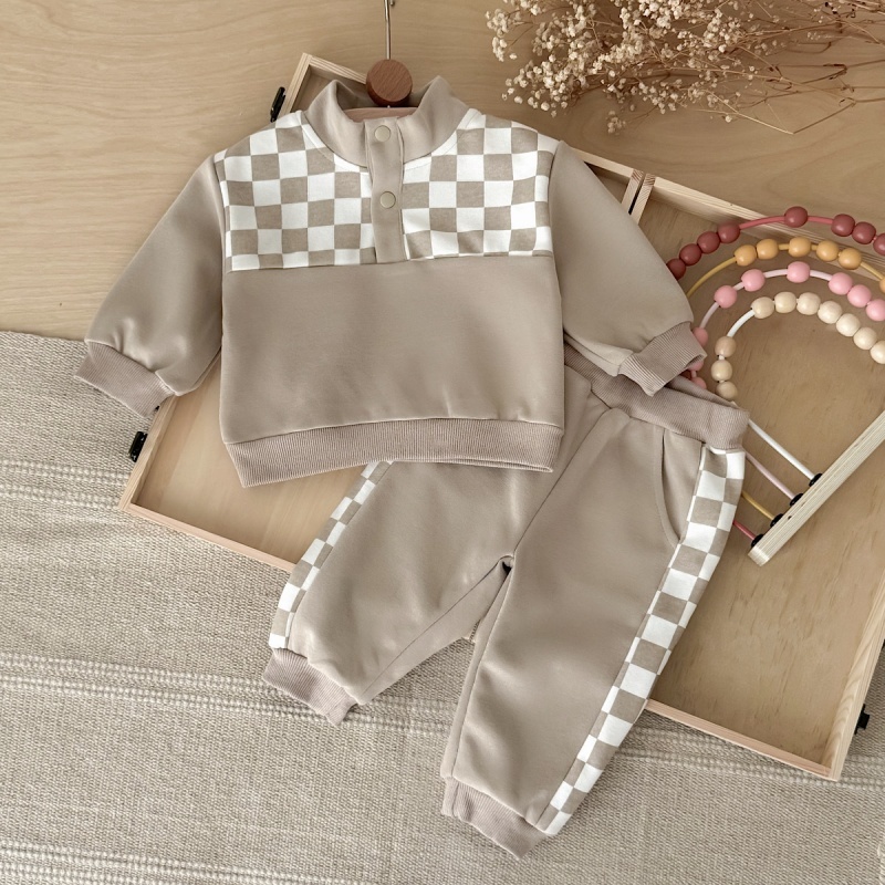 Baby Boy Checkered Panel Sweatsuit Two Piece Set