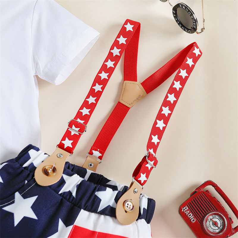 Baby Boys Independence Day Stars and streaks Gentlemen T-shirt+Suspenders 2pcs Set