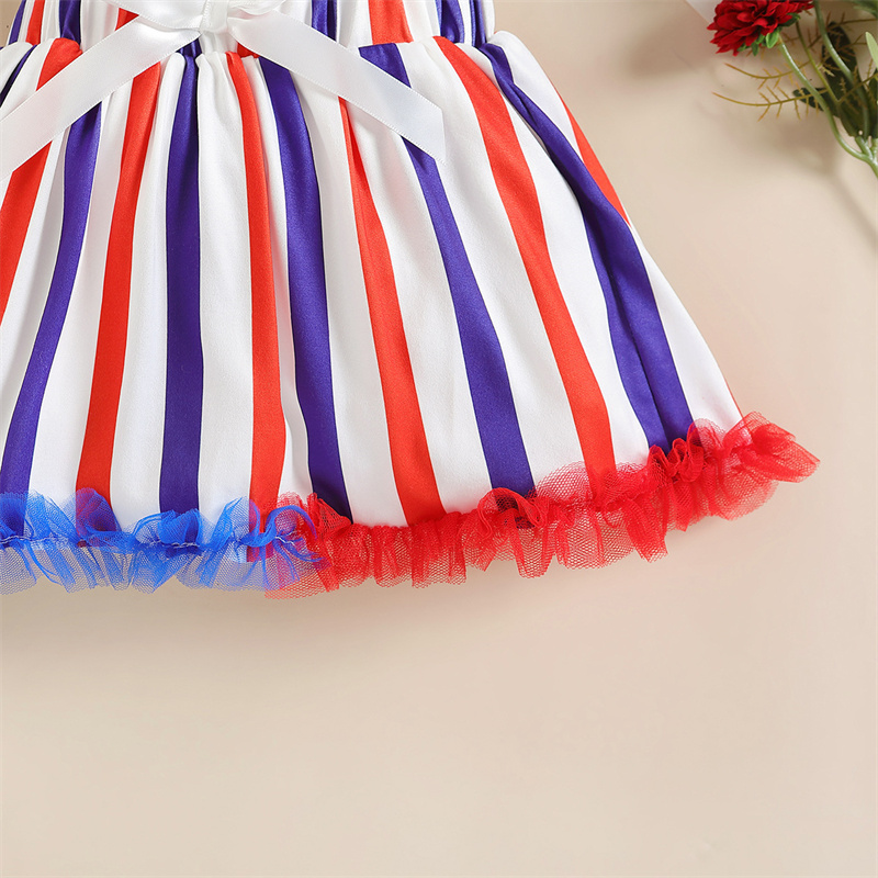 Baby Girl Independence Day Rainbow Stripes Sleeveless Bodysuit+Skirt+ Hairband 3pcs set