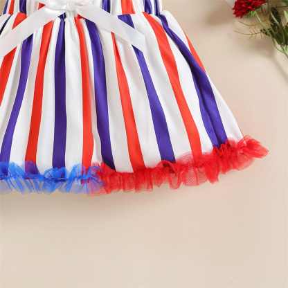 Baby Girl Independence Day Rainbow Stripes Sleeveless Bodysuit+Skirt+ Hairband 3pcs set