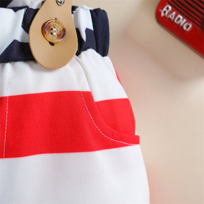 Baby Boys Independence Day Stars and streaks Gentlemen T-shirt+Suspenders 2pcs Set
