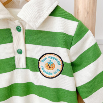 Baby Boy/Girl Striped Shirt Collar Long Sleeve Romper