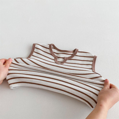 2pcs Baby Boy/Girl Stripe Clash Vintage Sleeveless T-Shirt with Pant Set