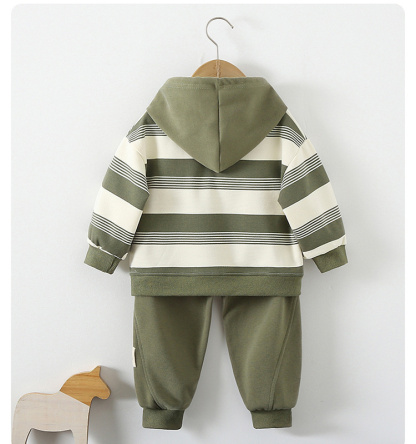 2pcs Baby Boy Cartoon Bear Striped Casual Sweatshirt Set
