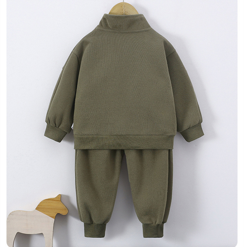 2pcs Baby Boy Digitally Printed Stand-up Collar Casual Sweatshirt Set